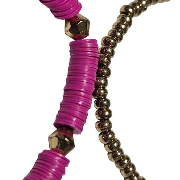 Retro 80s Fashion Four Assorted Beaded Stretch Bracelets Pink Gold Copper Clear - Picture 2 of 5
